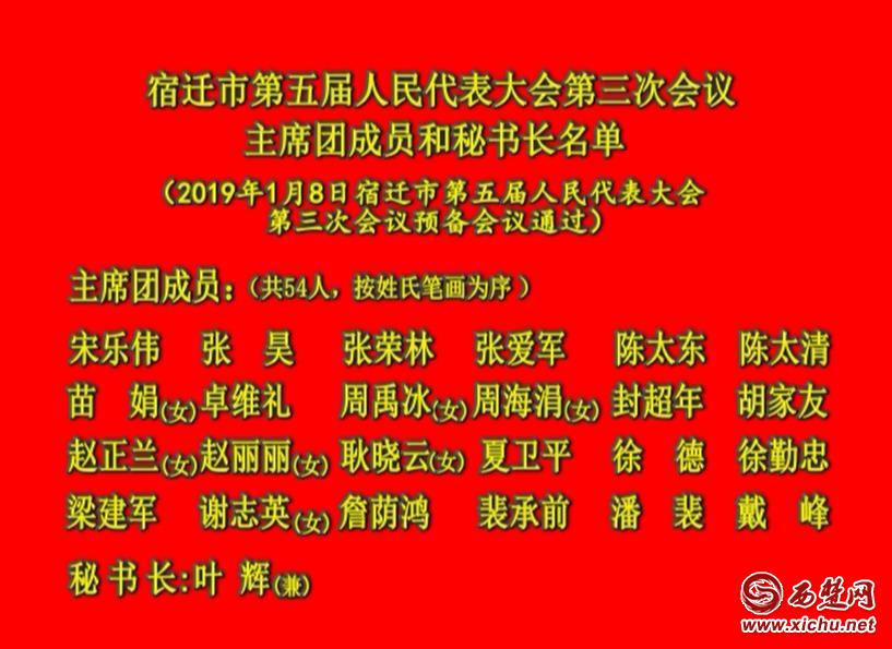 宿迁市第五届人民代表大会第三次会议主席团成员和秘书长名单